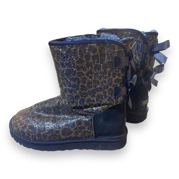 UGG Bailey bow glitter cheetah black boots Sz 7 - Picture 2 of 7